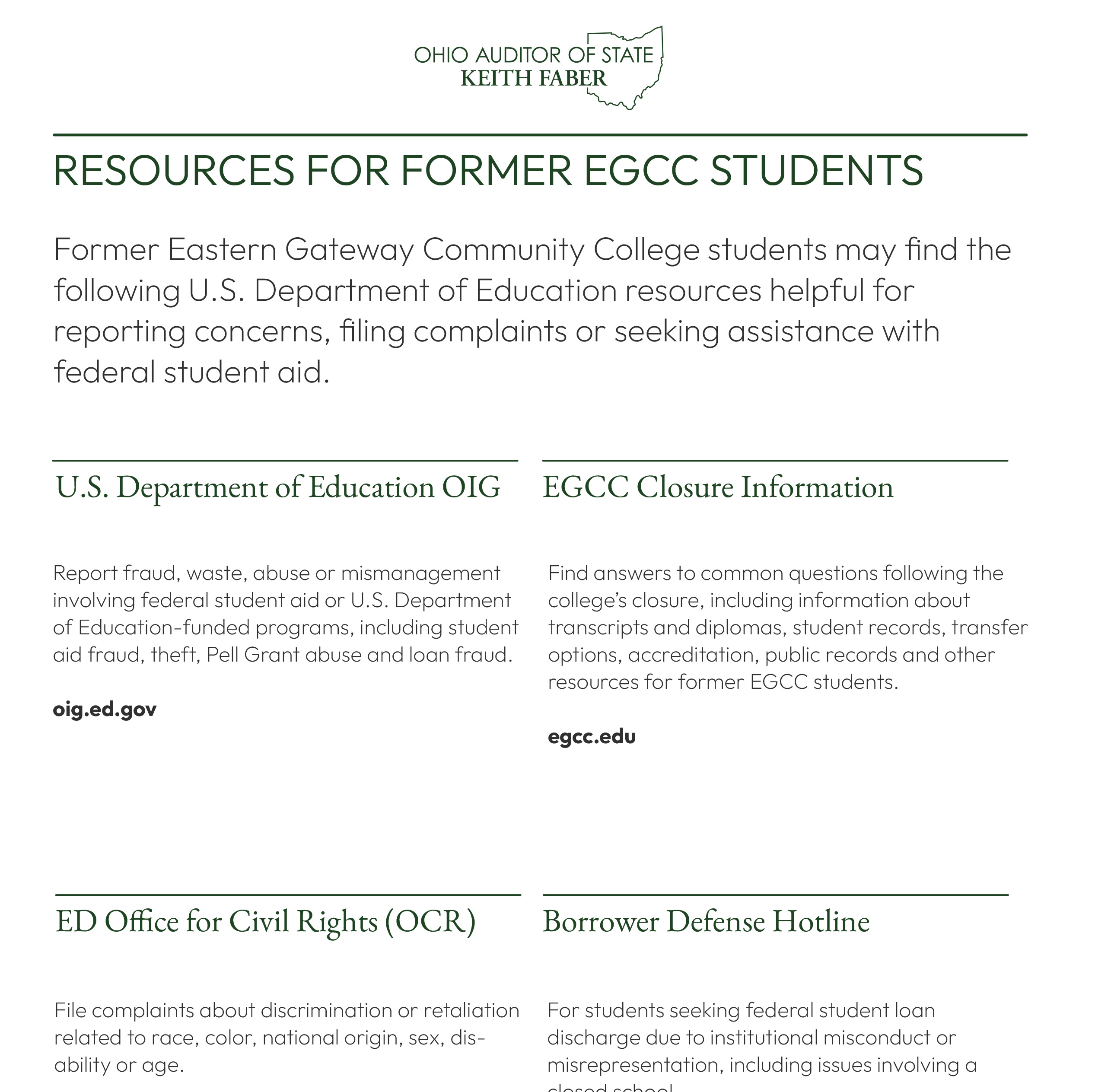 Eastern Gateway Community College investigation resources PDF cover