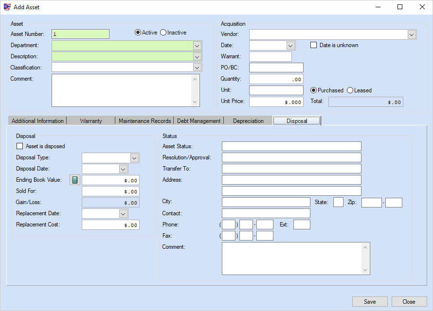 Inventory system interface for tracking and reporting organizational assets